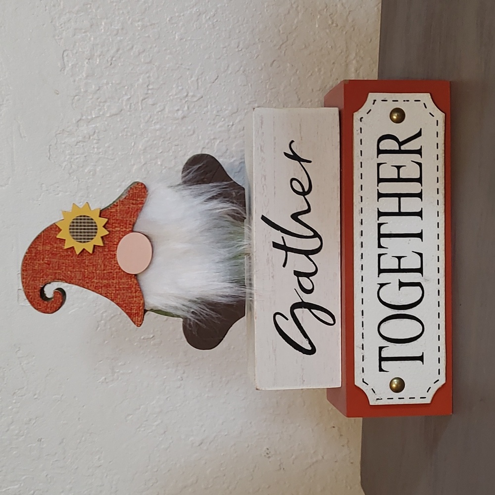 Gnome Tiered Tray Fall Sign Decor "Gather Together" Wood Painted